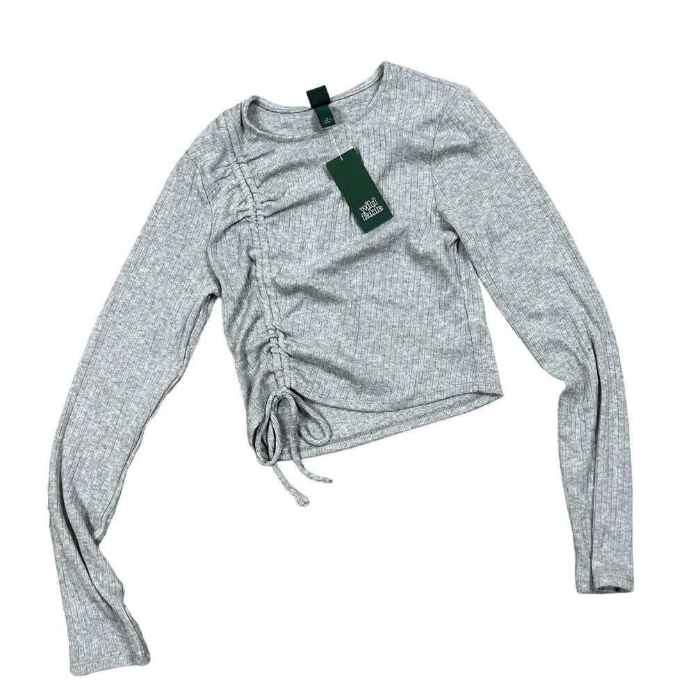 Wild Fable Women's Gray Long Sleeve Ruched Cropped T-Shirt - Size Medium - NWT
